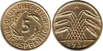 Münze Weimarer Republik5 Pfennig 1936