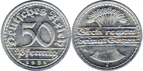 Coin Weimarer Republik50 Pfennig 1921