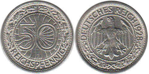Coin Weimarer Republik50 Pfennig 1928