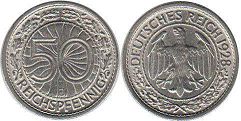 monnaie German Weimar 50 pfennig 1928