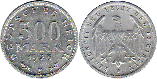 Münze Weimarer Republik500 mark 1923