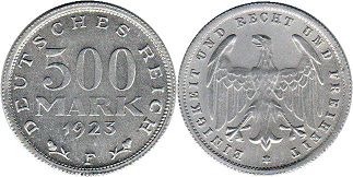 monnaie German Weimar 500 mark 1923