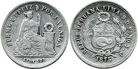 coin Peru 1/5 sol 1875