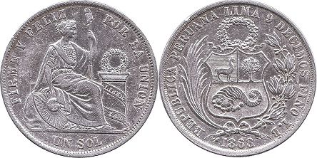coin Peru 1 sol 1868