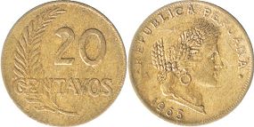 coin Peru 20 centavos 1965