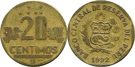 coin Peru 20 centimos 1992