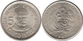 coin Peru 5 intis 1987