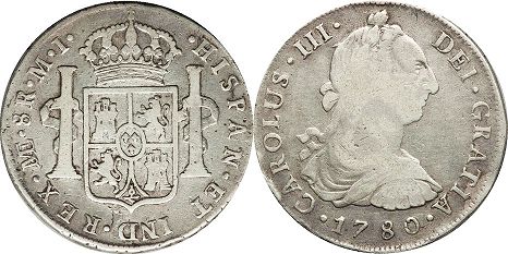 coin Peru 8 reales 1780