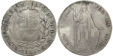 coin Peru 8 reales 1850