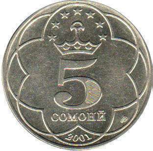 coin Tajikistan 5 somoni 2001