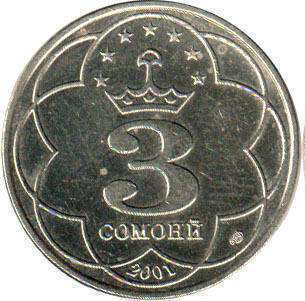coin Tajikistan 3 somoni 2001