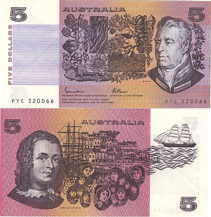 Banknote Australia 5 dollars 1974