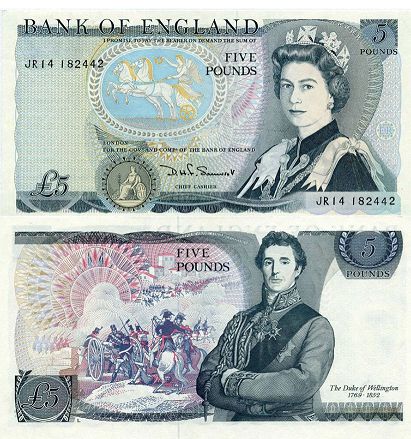 banknote England 5 pounds 1971