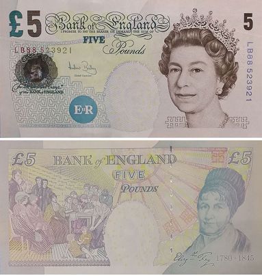 banknote England 5 pounds 2002