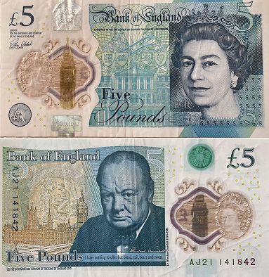 banknote England 5 pounds 2015