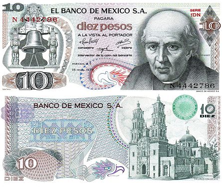 banknote Mexico 10 pesos 1976