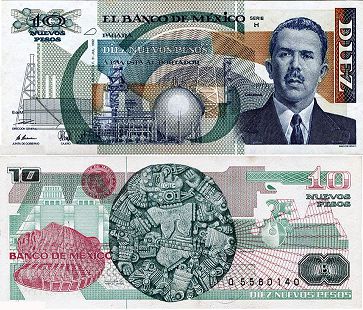 banknote Mexico 10 pesos 1992