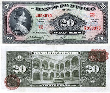 banknote Mexico 20 pesos 1963