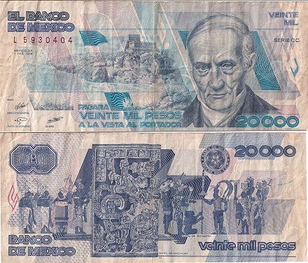 banknote Mexico 20000 pesos 1988