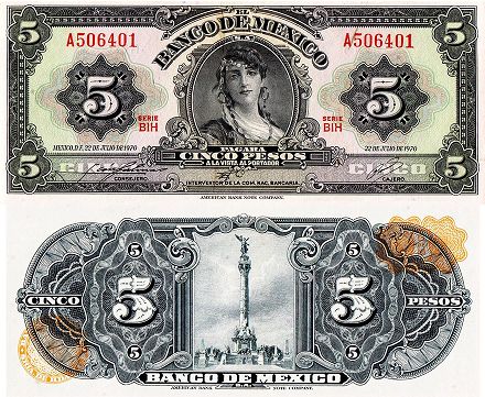 banknote Mexico 5 pesos 1970