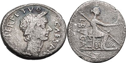 moeda romana Júlio César denário 44 aC