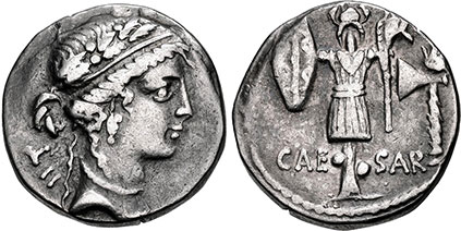 moeda romana Júlio César denário 48 aC