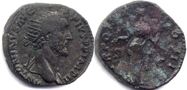 moeda Império Romano Antoninus Pius Dupondius