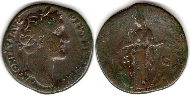 moeda Império Romano Antonino Pio Sestércio