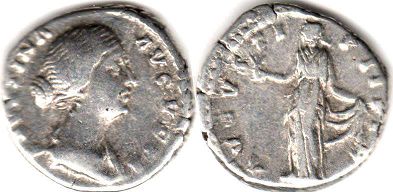 moeda Império Romano Faustina II denário