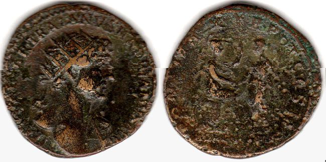 moeda Império Romano Adriano Dupondius