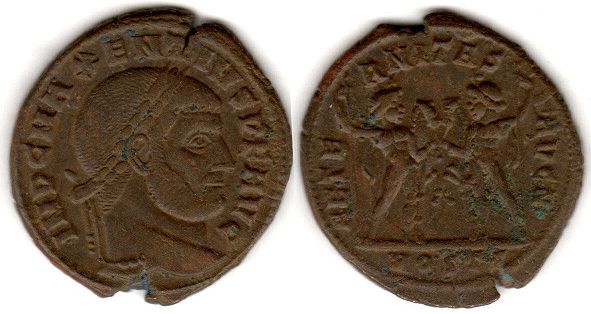 moeda Império Romano Maxentius follis