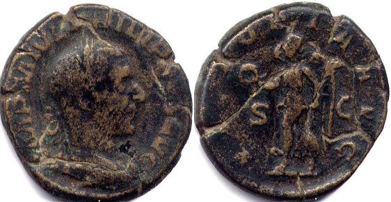 moeda Império Romano Filipe I, o árabe Sestércio