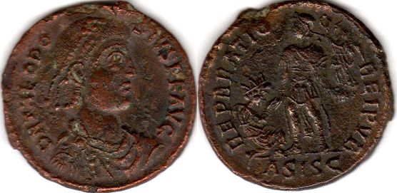 moeda Império Romano Teodósio I, o Grande