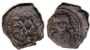 coin Byzantine Emperor Tiberius II Constantine half follis