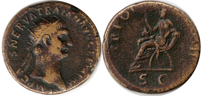 moeda Império Romano Trajano Dupondius
