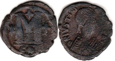 coin Byzantine Justinianus I follis