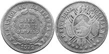 moneda Bolivia 10 centavos 1872