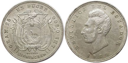 moneda Ecuador 1 sucre 1884 moneda Ecuador 1 sucre 1884