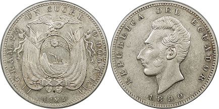 moneda Ecuador 1 sucre 1890 moneda Ecuador 1 sucre 1890
