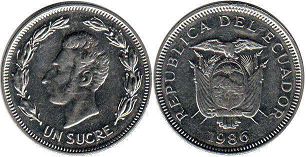 moneda Ecuador 1 sucre 1986 moneda Ecuador 1 sucre 1986