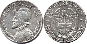 moneda Panamá 1/2 balboa 1947 antigua moneda Panamá 1/2 balboa 1947 antigua