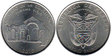 moneda Panamá 1/2 balboa 2010 Convento de la Concepción moneda Panamá 1/2 balboa 2010 Convento de la Concepción