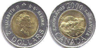 moneda canadiense conmemorativa 2 dólares 2000 moneda canadiense conmemorativa 2 dólares 2000