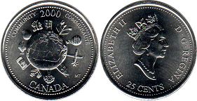 moneda canadiense conmemorativa 25 centavos 2000