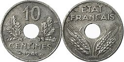 moneda Francia 10 céntimos 1941