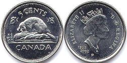 moneda canadiense conmemorativa 5 centavos 2002