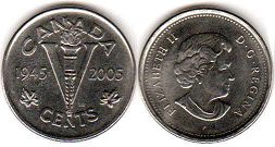 moneda canadiense conmemorativa 5 centavos 2005