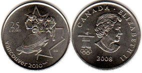 moneda canadiense conmemorativa 25 centavos 2008