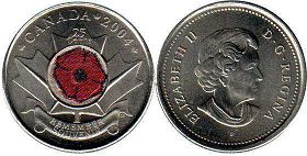 moneda canadiense conmemorativa 25 centavos 2004