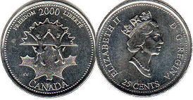 moneda canadiense conmemorativa 25 centavos 2000